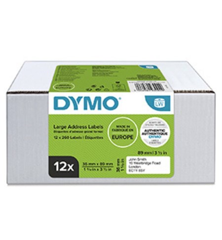 2093093 - Dymo Large Address Labels, 36 x 89mm, White, Pack Of 12 
